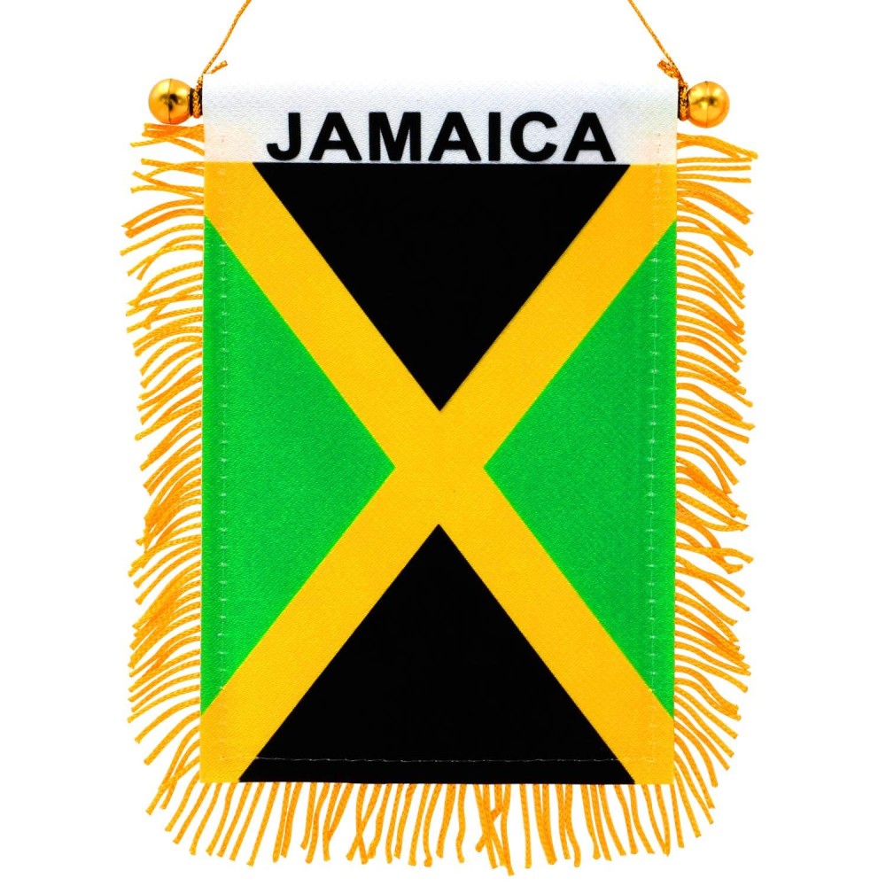 Anley 4 X 6 Inch Jamaica Fringy Window Hanging Flag Mini Flag Banner Car Rearview Mirror D Cor Fringed Double Sided J