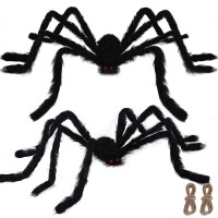 Yosager 2 Pack Halloween Giant Spider Decorations 6Ft 5Ft Huge Foldable Hairy Scary Halloween Spider Prop Black Spooky Spide