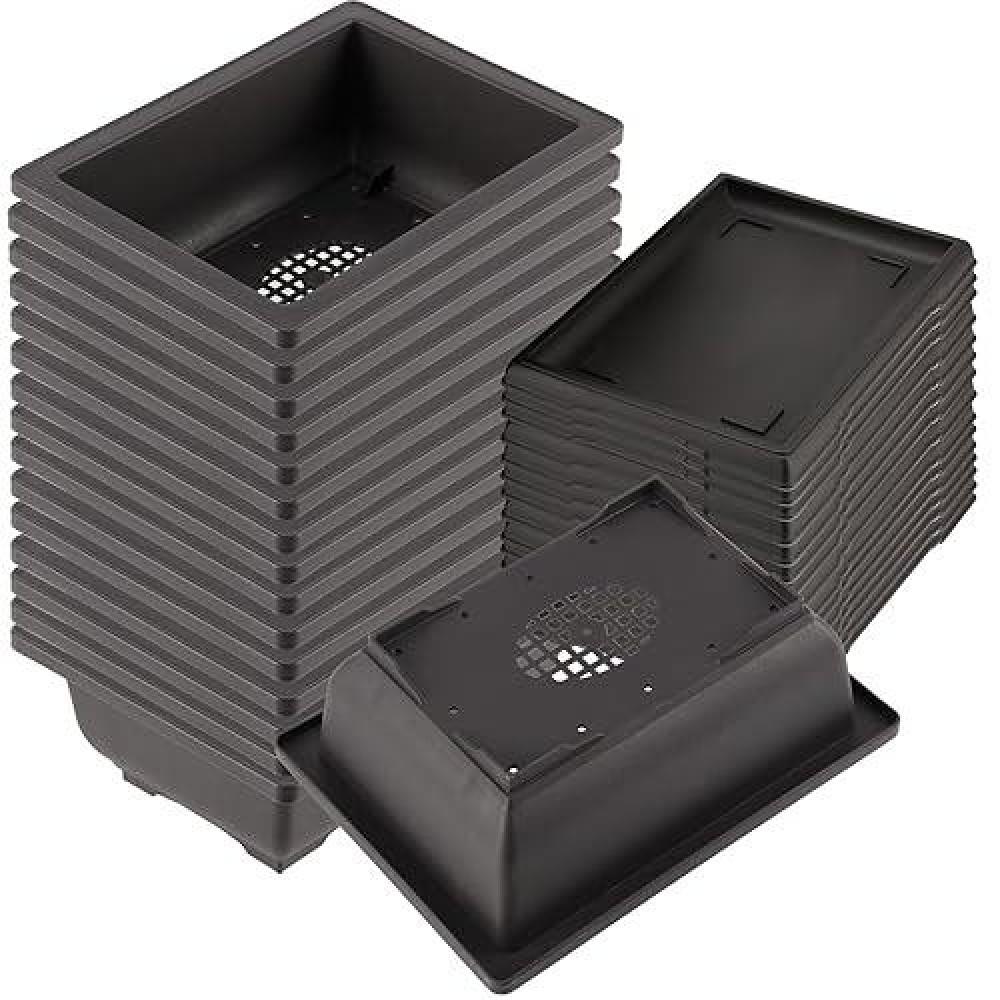 Kinjoek 15 Pcs 65 Inch Plant Pot Rectangular Plastic Bonsai Training Pots With 15 Humidity Trays Flower Succulent Pots Contai