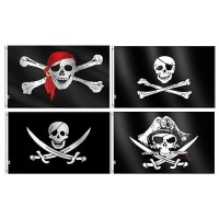 4-Pack Set Pirate Dead Man'S Chest Flag&Jolly Roger Skull Flag&Pirate Broadsword &Jack Rackham Black Beard Pirates Flags