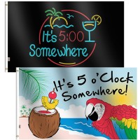 Rhungift 2Pack Its 5 Oclock Somewhere Flag 3X5 Ft Sign Outdoor 100D Polyester Tropical Summer Holiday Five Oclock Somewhere N