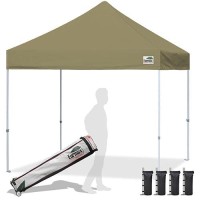 Eurmax Usa Standard 10X10Ft Patio Pop Up Canopy Tent For Outdoor Events Commercial Instant Canopies With Heavy Duty Roller Bag Bonus 4 Canopy Sand Bags(Khaki)