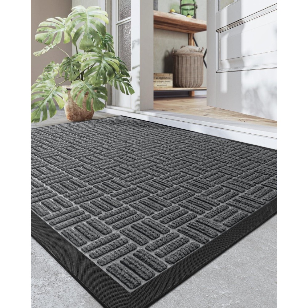 Dexi Front Door Mat Outside Entrance Allseason Heavy Duty Rubber Indoor Outdoor Doormat Fade Resistant Lowprofile Easy Cle