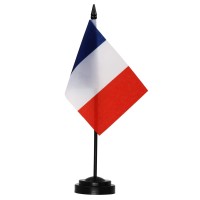 Anley France Deluxe Desk Flag Set 6 X 4 Inch Miniature French Desktop Flag With 12 Solid Pole Vivid Color And Fade Resista