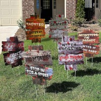 Halloween Decorations Outdoor Scary Zombie Vampire Graves Lawn Decorations Beware Warning Yard Sign With Stakes Props Outdoor D