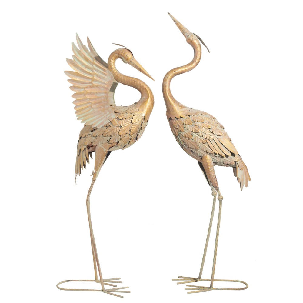 Teresas Collections Yard Decorations Outdoor Heron Garden Statues Gold Metal Crane Yard Art Bird Sculptures 3339Inch Lawn Or