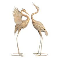 Teresas Collections Yard Decorations Outdoor Heron Garden Statues Gold Metal Crane Yard Art Bird Sculptures 3339Inch Lawn Or