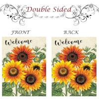 Wamika Welcome Sunflower Fall Autumn Maple Leaves Double Sided Burlap Garden Yard Flag 12 X 18 Summer Fall Sunflowers Flower