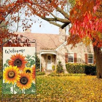 Wamika Welcome Sunflower Fall Autumn Maple Leaves Double Sided Burlap Garden Yard Flag 12 X 18 Summer Fall Sunflowers Flower