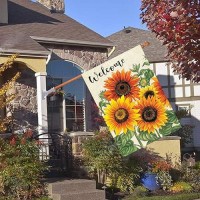 Wamika Welcome Sunflower Fall Autumn Maple Leaves Double Sided Burlap Garden Yard Flag 12 X 18 Summer Fall Sunflowers Flower