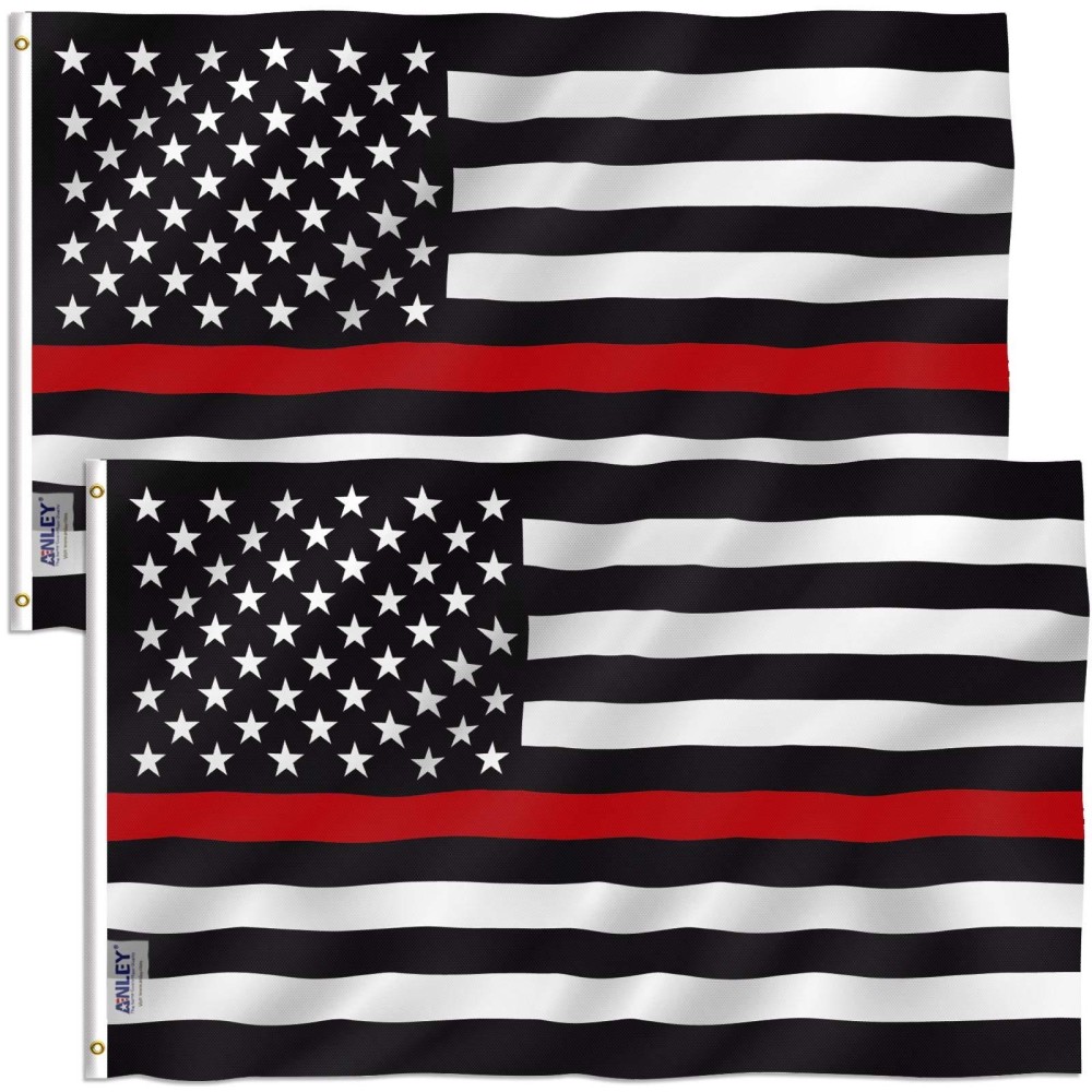 Anley Pack Of 2 Fly Breeze 3X5 Foot Thin Red Line Usa Polyester Flag Vivid Color And Fade Proof Canvas Header And Double Sti