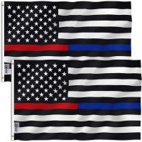 Anley Pack Of 2 Fly Breeze 3X5 Foot Thin Blue Line And Red Line Usa Polyester Flag Vivid Color And Fade Proof Honoring Law E