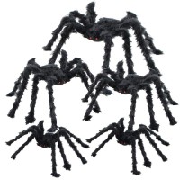 Beiguo 5Pcs Halloween Spider Gaint Hairy Spider With Red Eyes Bendable Legs Scary Halloween Spider Decorations For Patio Yard Ga