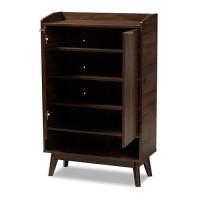 Baxton Studio Lena Mid-Century Modern Walnut Brown Finished 5-Shelf Wood Entryway Shoe Cabinet