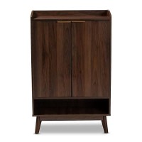 Baxton Studio Lena Mid-Century Modern Walnut Brown Finished 5-Shelf Wood Entryway Shoe Cabinet