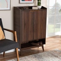 Baxton Studio Lena Mid-Century Modern Walnut Brown Finished 5-Shelf Wood Entryway Shoe Cabinet