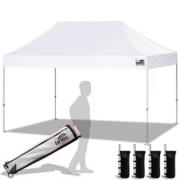 Eurmax Usa 10'X15' Pop Up Canopy Tent Commercial Instant Canopies With Heavy Duty Roller Bag Bonus 4 Sand Weights Bags (White)