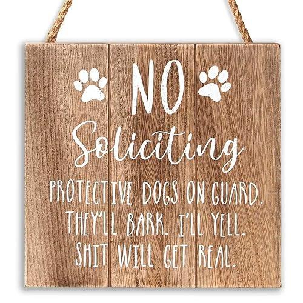 Vilight No Soliciting Sign For House Funny Rustic No Soliciting Signs For Door Yard Decoration Gifts For Dog Owner 75X75 I