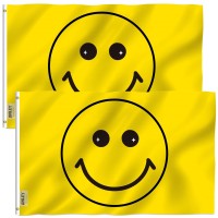 Anley Pack Of 2 Fly Breeze 3X5 Foot Yellow Happy Face Flag Vivid Color And Fade Proof Canvas Header And Double Stitched Ha