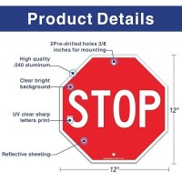 Faittoo Stop Sign 2 Pack Street Slow Warning Reflective Signs 12 X 12 Inches Octagon 040 Rust Free Aluminum Uv Protected