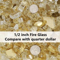 Grisun Gold Fire Glass For Fire Pit 12 Inch High Luster Reflective Tempered Glass Rocks For Natural Or Propane Fireplace Saf