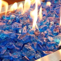 Grisun Caribbean Blue Fire Glass For Fire Pit 12 Inch Tempered Glass Rocks For Natural Or Propane Fireplace Safe For Outdoor