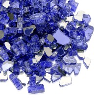 Grisun Cobalt Blue Fire Glass For Fire Pit 12 Inch High Luster Reflective Tempered Glass Rocks For Natural Or Propane Firepla