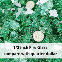 Grisun Green Fire Glass For Fire Pit 10 Pounds 12 Inch High Luster Reflective Tempered Glass Rocks For Natural Or Propane Fir