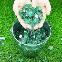 Grisun Green Fire Glass For Fire Pit 10 Pounds 12 Inch High Luster Reflective Tempered Glass Rocks For Natural Or Propane Fir