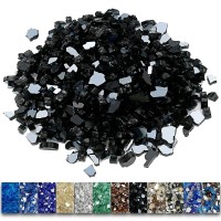 Grisun Onyx Black Fire Glass For Fire Pit 12 Inch High Luster Reflective Tempered Glass Rocks For Natural Or Propane Fireplace