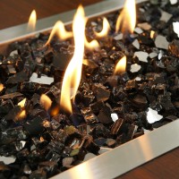 Grisun Onyx Black Fire Glass For Fire Pit 12 Inch High Luster Reflective Tempered Glass Rocks For Natural Or Propane Fireplace