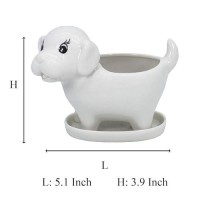 Gemseek Cute Dog Succulent Planter Pot With Drainage Tray Small White Ceramic Flower Cactus Container Animal Shaped Indoor Air