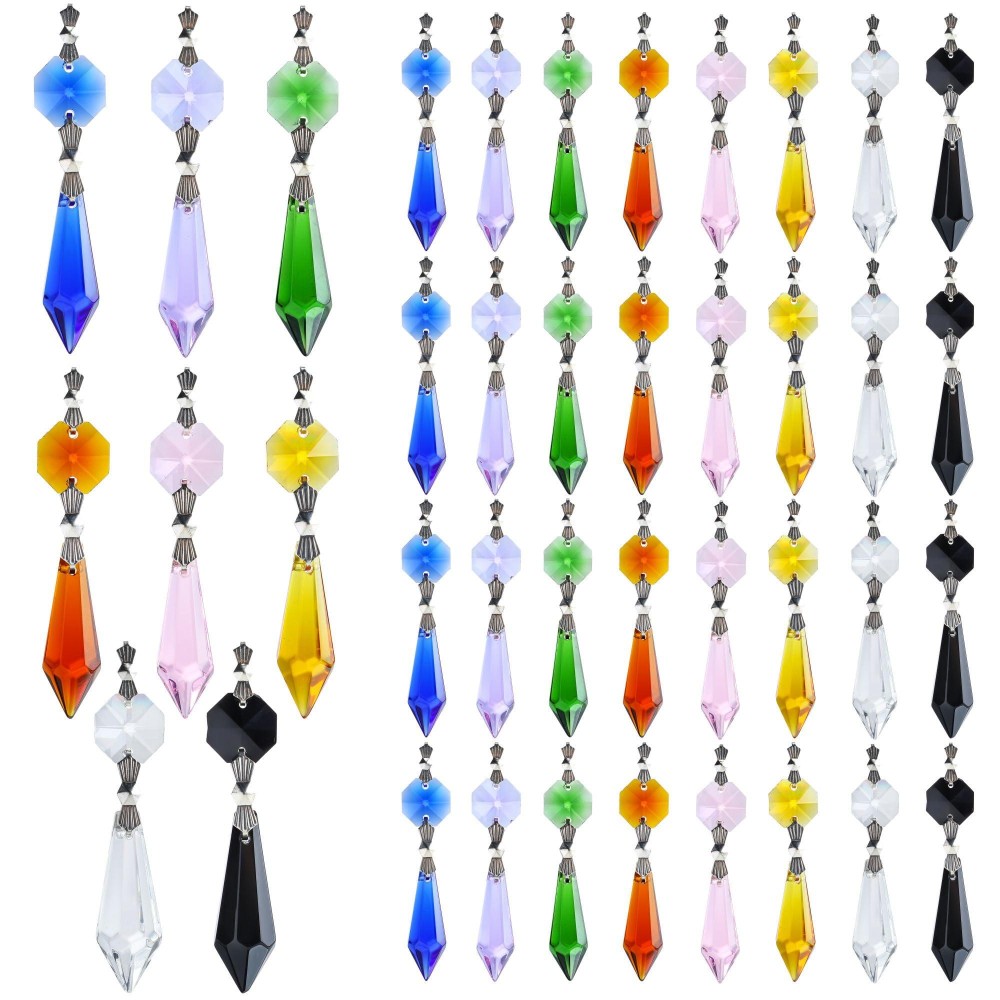 Hdcrystalgifts 40Pcs Rainbow Colors Crystal Icicle Pendant Chandelier Teardrop Prisms Drops Lamp Candle Holders Curtain Diy Part