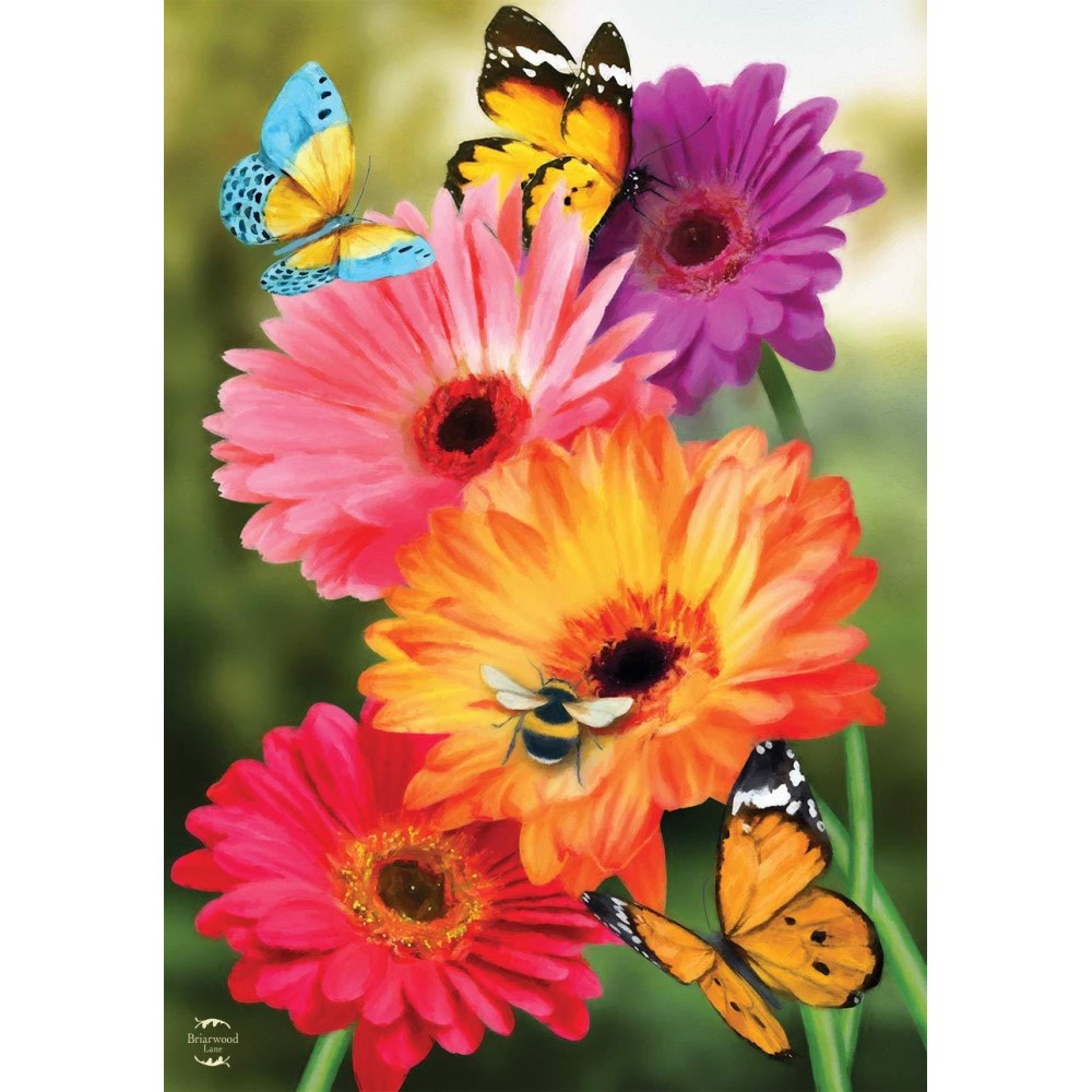 Garden Gerber Daisies Spring House Flag Butterflies Floral 28 X 40