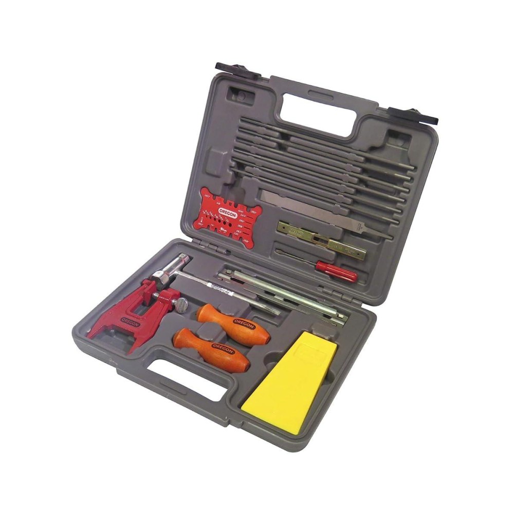 Oregon Chainsaw Chain Sharpening Kit With Hard Case Contains Files Handles Depth Gauge Stump Vise Felling Wedge And More