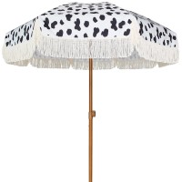 Ammsun 7Ft Patio Umbrella With Fringe Outdoor Tassel Umbrella Upf50 Premium Steel Pole And Ribs Push Button Tilt Cow Polka Dots