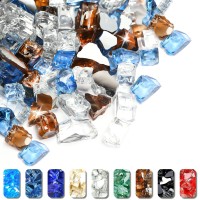 Grisun Fire Glass Mixed Color For Fire Pit 12 Inch 10 Pounds Reflective Tempered Glass Rocks For Natural Or Propane Fireplace