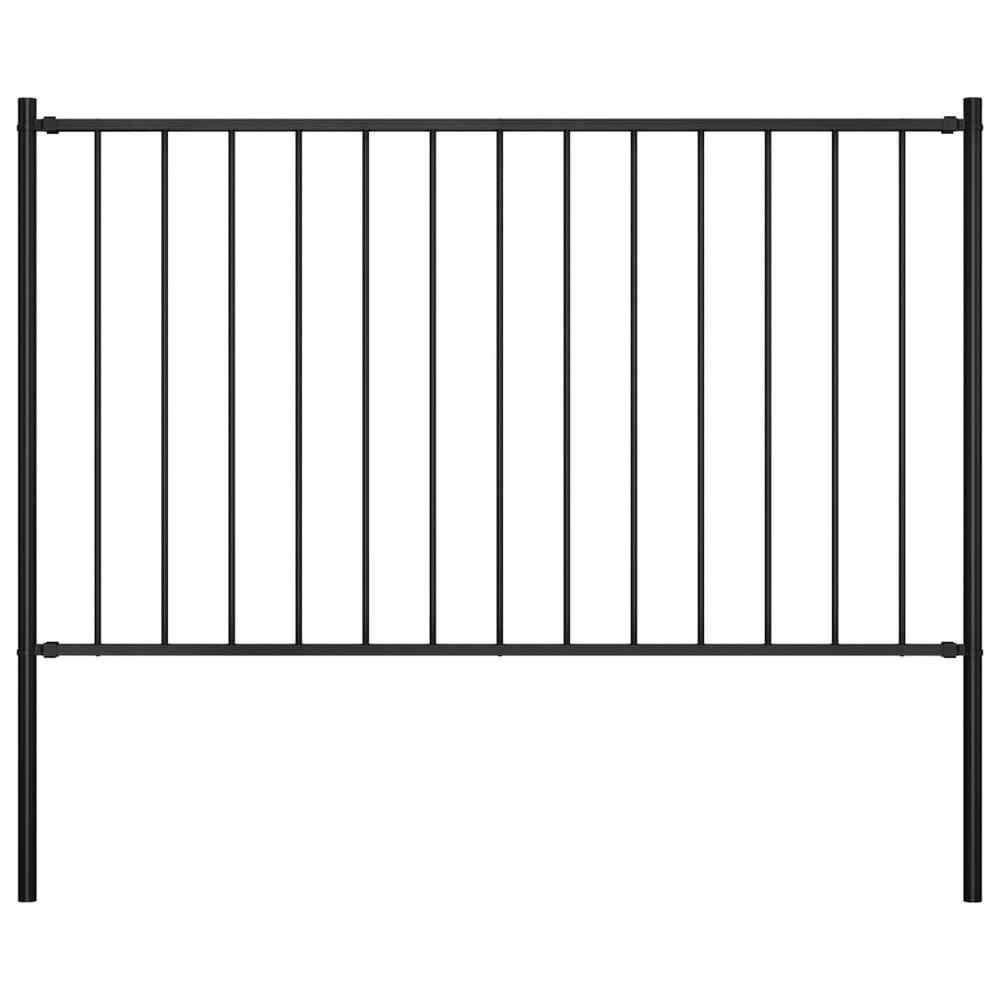 vidaXL Fence Panel with Posts Powdercoated Steel 56x25 Black 145209