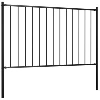 vidaXL Fence Panel with Posts Powdercoated Steel 56x25 Black 145209