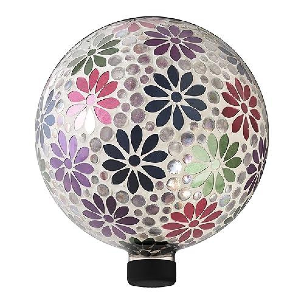 Alpine Corporation 10 Diameter Indooroutdoor Glass Mosaic Gazing Globe Yard Decoration Colorful Daisy Design