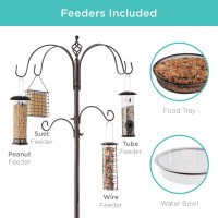 Best Choice Products 6Hook Bird Feeding Station Steel Multifeeder Kit Stand For Attracting Wild Birds W 4 Bird Feeders Mesh