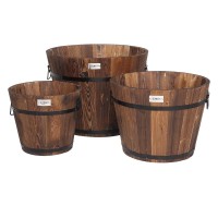 Vingli 3 Pcs Wooden Planter Barrel Set Real Wood Indooroutdoor Flower Pot Wdrainage Holes Different Sizes Large Garden Cont