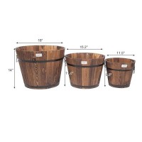 Vingli 3 Pcs Wooden Planter Barrel Set  Real Wood Indoor/Outdoor Flower Pot W/Drainage Holes  Different Sizes  Large Garden Container Box