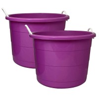 Homz 2 Pack Plastic Buckets Round Tub W Rope Handles 17 Gallon Orchid Purple