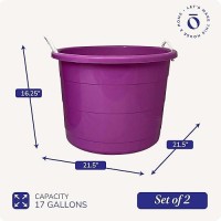 Homz 2 Pack Plastic Buckets Round Tub W Rope Handles 17 Gallon Orchid Purple