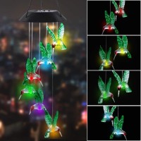 Mortime Led Solar Hummingbird Wind Chime 25 Mobile Hanging Wind Chime For Home Garden Decoration Automatic Light Changing Co