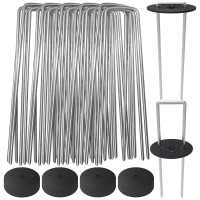 Aagut 50 Pack Landscape Staples With Gasket Washer Caps 6 Inch Vapor Barrier Stakes Metal Garden Stakes Landscape Fabric Stapl