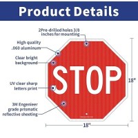 Stop Signs  (2 Pack) 18 X 18 Inches Octagon Engineer Grade Reflective Sheeting Street Slow Warning Signs  Rust Free Aluminum  Reflective  Uv Protected And Waterproof  Weather Resistant  Durable Ink