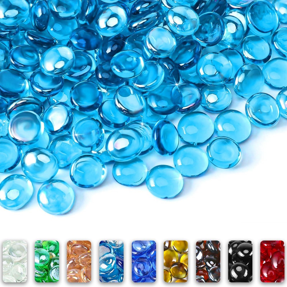 Grisun 10 Pound Caribbean Blue Fire Glass Beads For Fire Pit 12 Inch Reflective Round Glass Decorative For Natural Or Propan