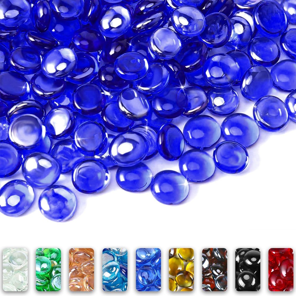 Grisun 10 Pounds Cobalt Blue Fire Glass Beads For Fire Pit 12 Inch Reflective Round Glass Decorative For Natural Or Propane